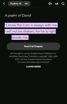 the bible app on an iphone with text that reads, i know the lord is always with me