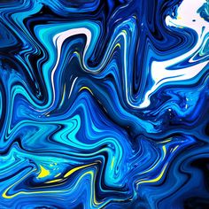 an abstract painting with blue and yellow colors