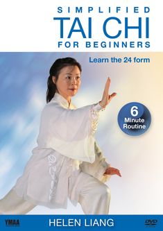 the dvd cover shows a woman in white clothing doing tai - chi for beginners