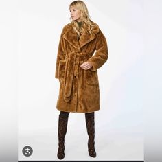 Fabulous Coat!! New With Tags. Super Soft And Snuggly. Drapes And Flows Very Nicely. Sold Out On Line. Belted Long Sleeve Fur Coat For Fall, Fitted Belted Fur Coat For Fall, Chic Outerwear, Faux Fur Wrap, Bear Coat, Red Trench Coat, Sitewide Sale, Fur Wrap, Oversized Collar