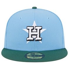 Add a stylish finishing touch to any fan getup with this Houston Astros 2017 World Series 59FIFTY hat by New Era. It features a fitted construction and a trendy high crown for a classic game day look. The bold Houston Astros embroidery on the front panels lets everyone know where your loyalty lies. Structured fit High Crown Fitted Officially licensed Wipe clean with a damp cloth Embroidered graphics with raised details Gray undervisor Six panels with eyelets Material: 100% Polyester Flat bill wi Blue Fan Gear Cap, Blue Cap For Fan Gear, Blue Flat Brim Fitted Hat For Fan Gear, Blue Curved Brim Hat For Fan Merchandise, Blue Fitted Hat With Flat Bill For Fans, Blue Flat Bill Fitted Hat Fan Merchandise, Blue Curved Brim Fan Merchandise Hat, Astros Cap, 59fifty Hats