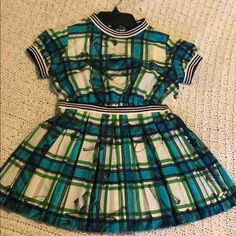 This Dress Is Adorable! Super Cute And Stylish. Zip Up In The Back For Easy On And Off 100% Silk. Kid Plaid Dress, Burberry Dress, Kids' Dresses, Pleated Dress, Checks, Zip Ups, Blue Green, Burberry, Super Cute