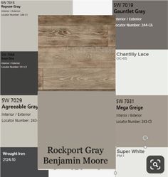 the color scheme for this wood flooring project is gray, brown and grey with white accents