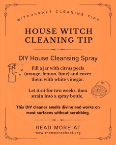 an orange house cleaning tips poster with instructions on how to clean it and what to use