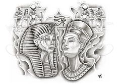 an egyptian tattoo design with two heads