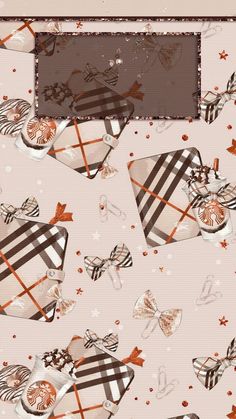 an abstract background with bows and ribbons on the edges, in shades of brown and white