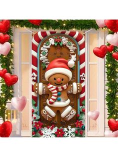 a large gingerbread door decorated with christmas decorations