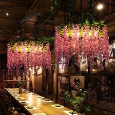 Botanic Farmhouse Chandelier Pendant For Restaurant Decor Pink Plant Restaurant, Artificial Plants Decor, Pink Chandelier, Decoration Restaurant, Planta Artificial, Restaurant Ideas, Farmhouse Chandelier, Truck Ideas, Metal Pendant Light