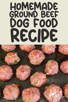 homemade ground beef dog food recipe in a pan with the title overlay above it