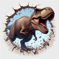 an image of a dinosaur breaking through the wall