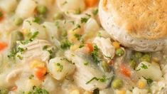 a close up of a chicken pot pie