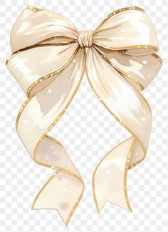 a white bow with gold glitters on the side, transparent background png clipart