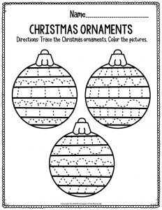 christmas ornament worksheet with three ornaments on the front and back side