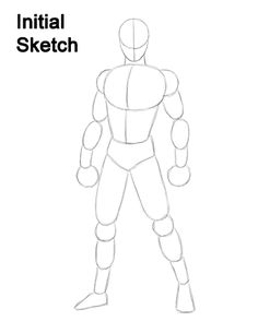 how to draw an inital sketch of a man with boxing gloves on his head