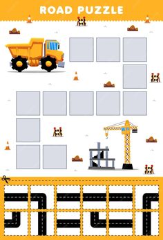 the road puzzle is shown with construction vehicles