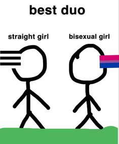 two stick figures with the words best duo, straight girl, and bisexual girl