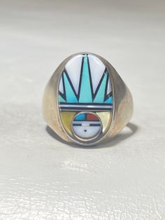 "Sun ring Zuni turquoise coral southwest MOP Mother of Pearl sterling silver women Size 11.25 Weight 13.9g Length 7/8\" Width 1/2\" Band width back of band 3/16\" Free Shipping & Free Postal Insurance Delivered in a Gift Box If you do not want the ring polished and want to leave the natural patina please let me know at the time of purchase as I do polish rings before I ship rings out. Thanks Free First Class shipping and postal insurance is included. If you want to upgrade to priority kindly Guitar Ring, Dinosaur Ring, Sun Ring, Zuni Jewelry, Sterling Silver Rings Turquoise, Turquoise Ring Silver, Sterling Silver Marcasite, Black Hills Gold, Big Rings