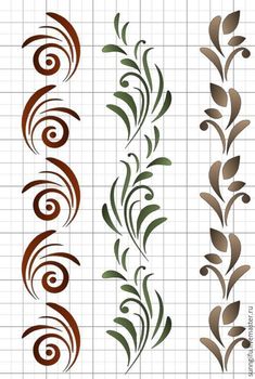 four different types of decorative designs on a sheet of paper with graph paper in the background