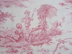 a pink and white toiler with children holding umbrellas