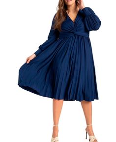 in stock Pleated Dress Midi, Dresses For Big Bust, Dresses For Apple Shape, Eloquii Dress, Front Knot Dress, Pleated Skirt Dress, Apple Shape, Knot Dress, Midi Dress With Sleeves