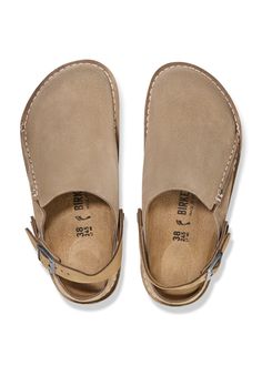 We're big fans of this new addition. The Birkenstock Lutry is a slipper that can be worn as a backstrap style or as an open clog thanks to the flexible ankle strap. Its natural design is down to the upper made from especially soft suede, which hugs the foot like a second skin. Removable, anatomically shaped cork-latex footbed Upper: suede; nubuck leather Footbed lining: suede Sole: natural rubber with cork elements Details: clog with a flexible ankle strap and individually adjustable metal pin buckle Footbed Made in Germany Womens Shoes 2024, Wide Toe Box Shoes Women, Sweater Knit Skirt, Natural Print, Clogs For Women, Birkenstock Style, Mens Clogs, Suede Clogs, Cat Pajamas