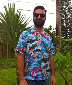 "This is a beautiful original Hawaiian shirt. 100% Polyester. The shirt is in near new condition. As you can see the floral patterns on this beauty are nothing short of stunning! Measurements: Shoulders: 18\" Chest: 23\" Waist: 21.75\" Length: 27\" Please visit my other listings for  more unique Hawaiian and Tahitian style shirts! Thanks" Hawaiian Short Sleeve Floral Cotton Shirt, Cotton Hawaiian Shirt With Floral Print, Hawaiian Cotton Floral Print Shirt, Short Sleeve Hawaiian Shirt With Hibiscus Print For Spring, Blue Short Sleeve Hawaiian Shirt With Hibiscus Print, Spring Short Sleeve Hawaiian Shirt With Hibiscus Print, Spring Hawaiian Shirt With Hibiscus Print In Cotton, Spring Cotton Hawaiian Shirt With Hibiscus Print, Blue Hibiscus Print Hawaiian Shirt