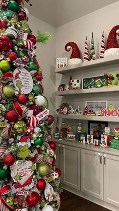 a christmas tree decorated with ornaments and candy canes