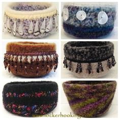 four different types of bracelets with buttons and beads on them, all in various colors