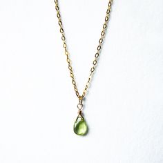 Delicate May Birthstone Necklaces For Her, Gold Peridot Necklaces For Wedding, Delicate Green Birthstone Necklace For Gift, Delicate Green Birthstone Necklace, Dainty May Birthstone Charm Necklaces As Gift, Green Gemstone Birthstone Necklace Gift, Green Teardrop Jewelry With Delicate Chain, Dainty Necklaces For May Birthstone Gifts, Dainty Necklace For May Birthstone Gift