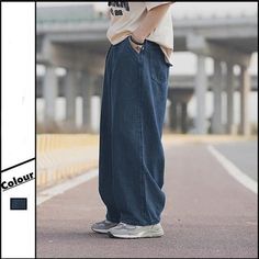 Wiaofellas Japanese Spring and Autumn Washed Jeans Men's Straight Casual Pants Loose Wide-Leg Pants Fashionable All-Match Trousers Fashion Japanese Spring, Mens Suit Vest, Linen Shirt Men, Pants Loose, Hoodie Set, Navy And Brown, Trouser Style, Suit Vest, Khaki Color