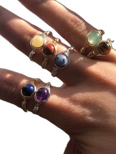 Crystal Chakra, Wire Wrapping Crystals, Ring Pictures, 7 Chakras, Chakra Stones, Red Jasper, Green Aventurine, Crystal Rings, Stackable Rings