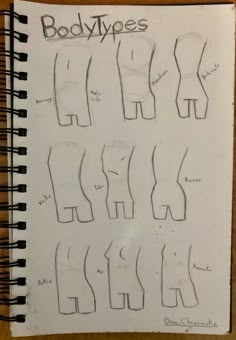 the body types are drawn on paper with black marker and pencils in front of them