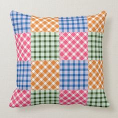 multicolored gingham patchwork pillow by diamond willow