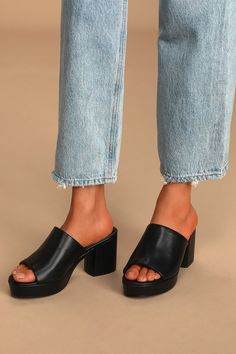 Platform Mules Outfit, Mules Outfit, Platform Mules, Black Platform, Slide On, Black High Heels, Vegan Friendly, Mules Shoes, High Heel Sandals