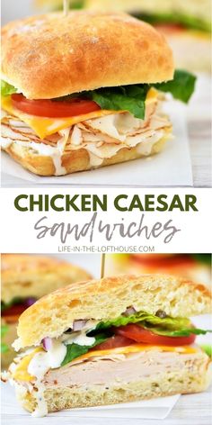 chicken caesar sandwich with lettuce, tomato and cheese