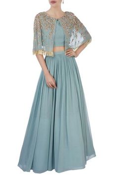 Shop for Aneesh Agarwaal Blue Georgette Embroidered Cape And Lehenga Set for Women Online at Aza Fashions Diwali Design, Embroidered Cape, Lehnga Dress, Lehenga Blouse Designs, Indian Gowns Dresses, Indian Gowns, Party Wear Indian Dresses, Stylish Dress Book, Stylish Dresses For Girls