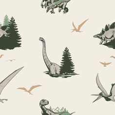 an image of dinosaurs and birds in the sky