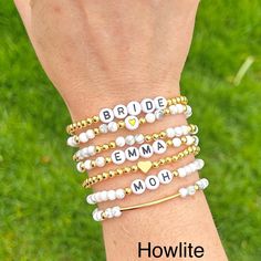 🔹 Design the personalized word bracelet that you have always wanted! These stacking mama bracelets can be personalized so you can get exactly what you want. 🔹They are made with 4mm howlite, grey agate, amethyst, rose quartz, Dalmatian jasper, black agate or aquamarine gemstones beads, 18k gold plated beads, 18k gold filled beads, sterling silver beads or rose gold beads and then strung together with a strong double-strung elastic cord. 🔹EACH BRACLET IS ORDERED SEPARATELY. Please add each brac Kids Name Bracelet, Mama Bracelet, Bracelet Stacking, Word Bracelet, Rose Gold Beads, Clear Nail Polish, Grey Agate, Dalmatian Jasper, Letter Beads