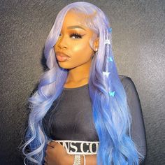 Lace Front Wig Virgin Human Hair Blue Medium Cap 22.5“ 150%Density 22"Length Inspired Hairstyles, Straight Lace Front Wig, Frontal Wig Hairstyles, Bad Bad, Blue Wig, Pretty Hair Color, Colored Wigs, Hair Laid, Straight Lace Front Wigs