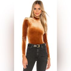 Brand New Tags Size Medium Chic Brown Bodysuit For Fall, Brown Fall Bodysuit For Night Out, Brown Bodysuit For Night Out In Fall, Brown Long Sleeve Bodysuit For Night Out, Fitted Brown Bodysuit For Fall, Lovers And Friends, Copper Color, Color Orange, Womens Tops