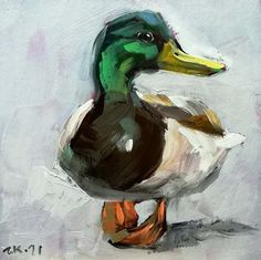 a painting of a duck on a white background