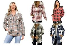 Trendy Fashion Ladies Womens Checked Fleece Jacket Shacket Winter Shirt Plus Sizes Hooded 8-30, women's tops Winter Shirts, Winter Casual, Summer Outfits Women, Fashion Tops, Women's Tops, Fleece Jacket, Winter Wonderland, Womens Clothing Tops, Trendy Fashion