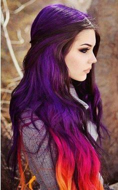 Maidens of Darkness Hair Color Purple, Purple And Orange, Pastel Hair, Hair Dye Colors, Mermaid Hair, Rainbow Hair, Cool Hair Color, Grunge Hair, Ombre Hair