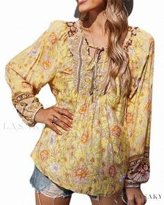 Lasaky - Printed Casual Relaxed Fit Thin Style Shirt with Mandarin Collar Floral Tunic Tops, Floral Tunic, Hipster Fashion, Blouse Online, Style Shirt, Plus Size Blouses, Sleeves Pattern, Blouse Styles, Mandarin Collar