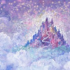 a painting of a castle in the clouds