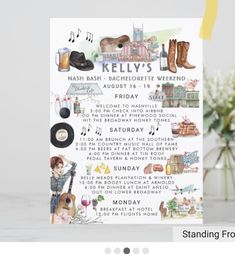 a poster with various items on it and the words kelly's in white