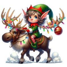 Whimsical Christmas Art, Elf Images, Reindeer Clipart, Elf Clipart, Charming Illustration, Colorful Lights, Whimsical Christmas, Christmas Drawing, Holiday Projects