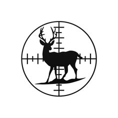 a black and white image of a deer in the middle of a crosshaired target