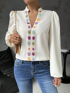 Women's Lantern Sleeve Embroidered Lace Trim Ocean Stripe V-Neck Blouse Khaki Boho  Extra-Long Sleeve Woven Fabric Floral,All Over Print Top Non-Stretch  Women Clothing, size features are:Bust: ,Length: ,Sleeve Length: Breast Tape Lift, Extra Long Sleeves, Lingerie Accessories, V Neck Blouse, Petite Women, Bra Women, Embroidered Blouse, Lantern Sleeves, Embroidered Lace