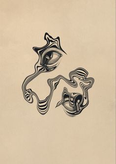 an abstract drawing with lines and shapes in the shape of eyes on a beige background